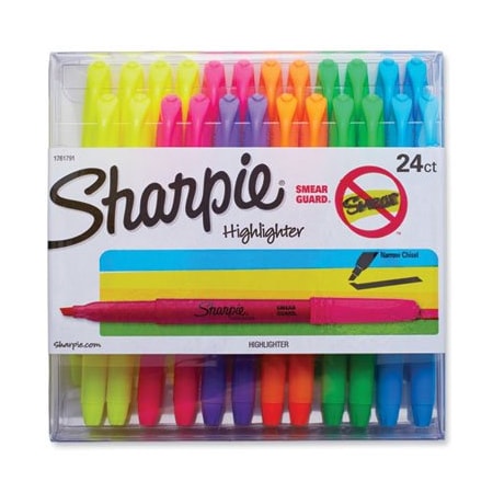 Sanford Sharpie, POCKET STYLE HIGHLIGHTERS, CHISEL TIP, ASSORTED COLORS, 24PK 1761791